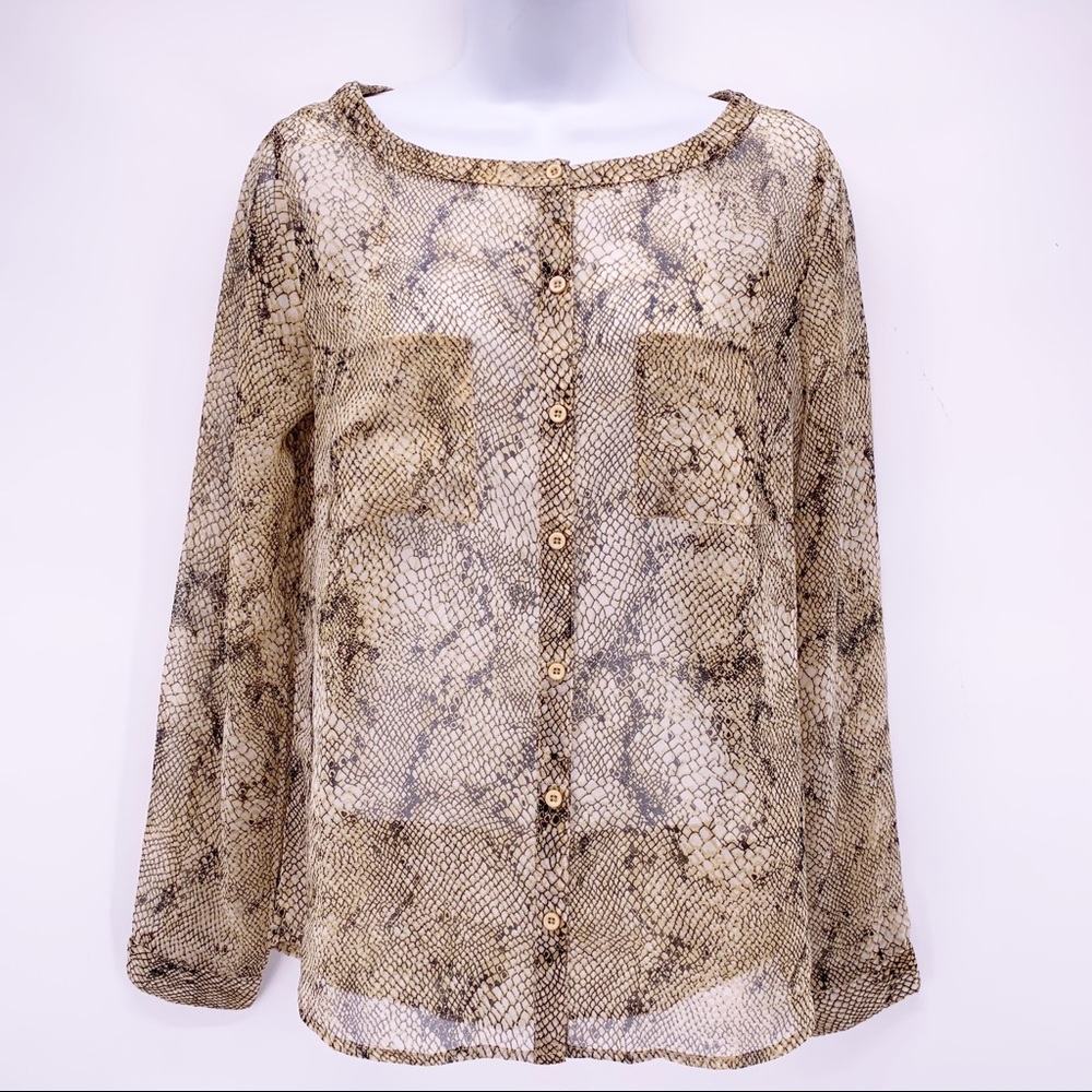 Ecote Python Print Long Sleeve Blouse Size Small - image 1
